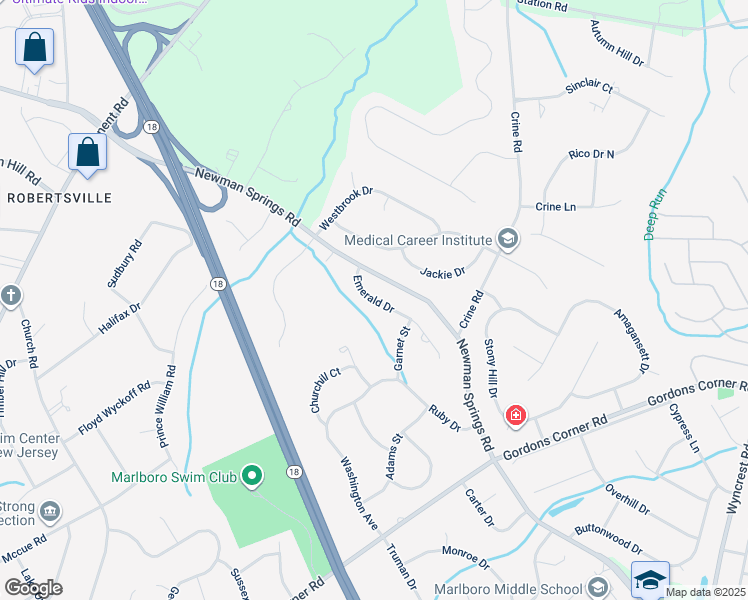 map of restaurants, bars, coffee shops, grocery stores, and more near 7 Emerald Drive in Marlboro Township