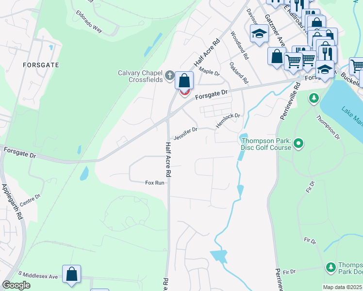 map of restaurants, bars, coffee shops, grocery stores, and more near 52 Dogwood Court in Monroe Township