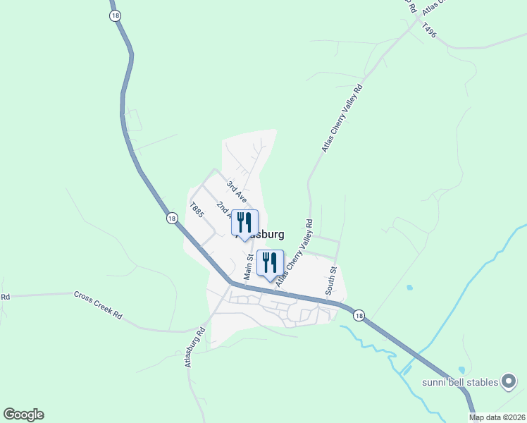 map of restaurants, bars, coffee shops, grocery stores, and more near 46 Main Street in Burgettstown
