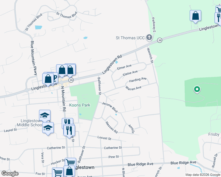 map of restaurants, bars, coffee shops, grocery stores, and more near 6212 Warren Avenue in Harrisburg