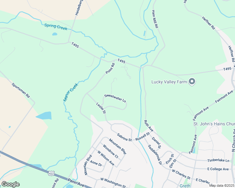map of restaurants, bars, coffee shops, grocery stores, and more near 57 Sweetwater Ln in Wernersville