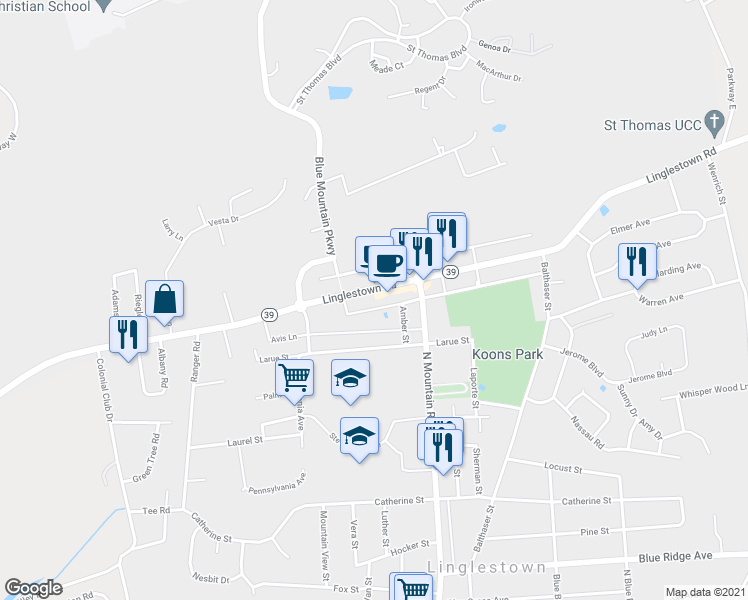 map of restaurants, bars, coffee shops, grocery stores, and more near 5939 Linglestown Road in Harrisburg