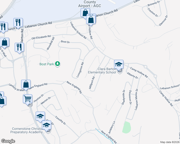 map of restaurants, bars, coffee shops, grocery stores, and more near 424 Spring Valley Road in West Mifflin