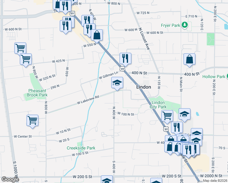 map of restaurants, bars, coffee shops, grocery stores, and more near 271 North 400 West in Lindon