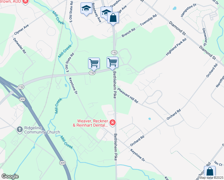 map of restaurants, bars, coffee shops, grocery stores, and more near 4826 Bethlehem Pike in Telford