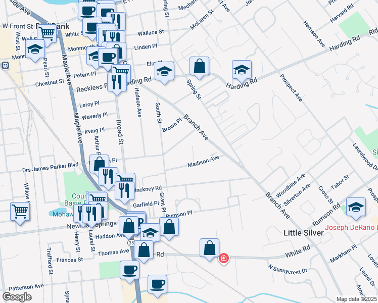 map of restaurants, bars, coffee shops, grocery stores, and more near 27 Saint Nicholas Place in Red Bank