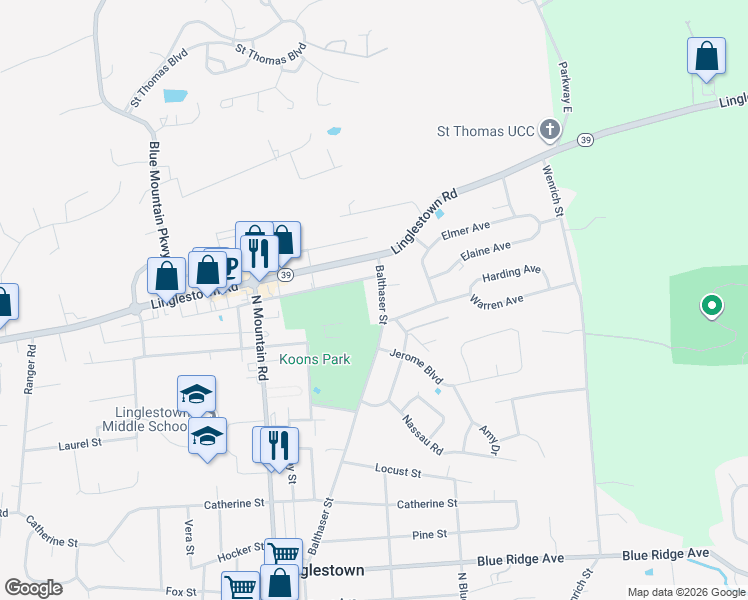 map of restaurants, bars, coffee shops, grocery stores, and more near 1303 Balthaser Street in Harrisburg