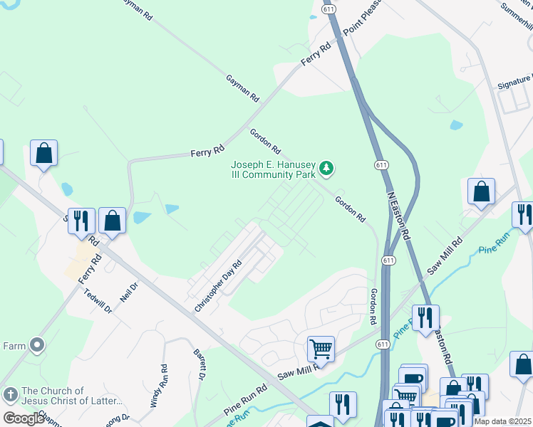 map of restaurants, bars, coffee shops, grocery stores, and more near 3889 Cephas Child Road in Doylestown