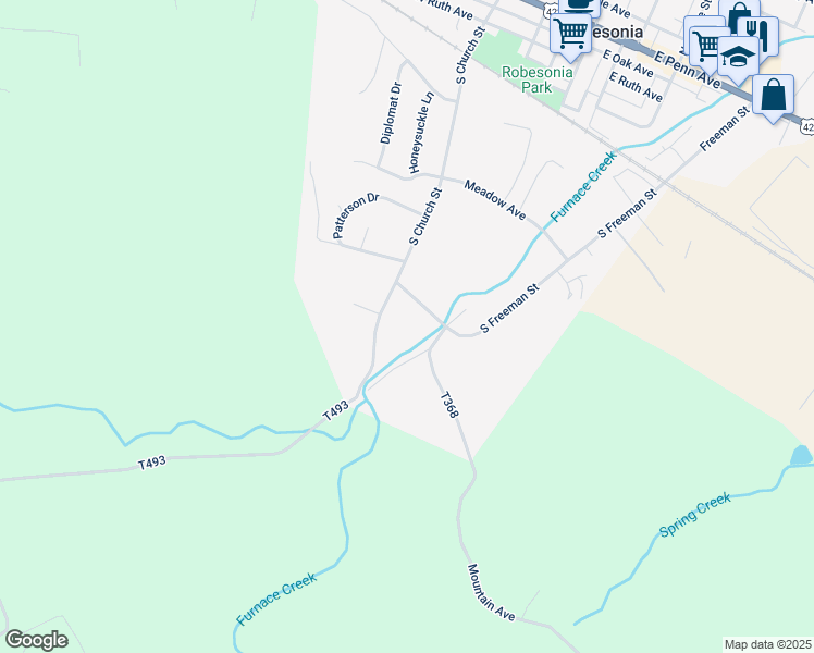 map of restaurants, bars, coffee shops, grocery stores, and more near 55 Furnace Street in Robesonia