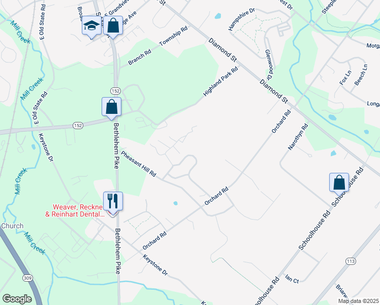 map of restaurants, bars, coffee shops, grocery stores, and more near 22 Williams Way in Sellersville