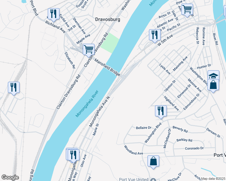 map of restaurants, bars, coffee shops, grocery stores, and more near 702 Monongahela Avenue North in Glassport