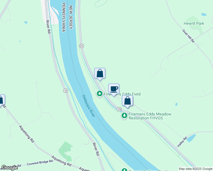map of restaurants, bars, coffee shops, grocery stores, and more near 1872 River Road in Lambertville