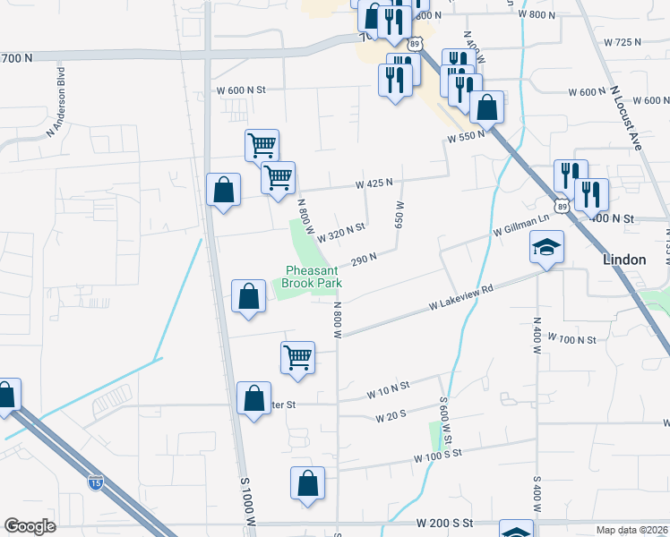 map of restaurants, bars, coffee shops, grocery stores, and more near 1235 West in Lindon