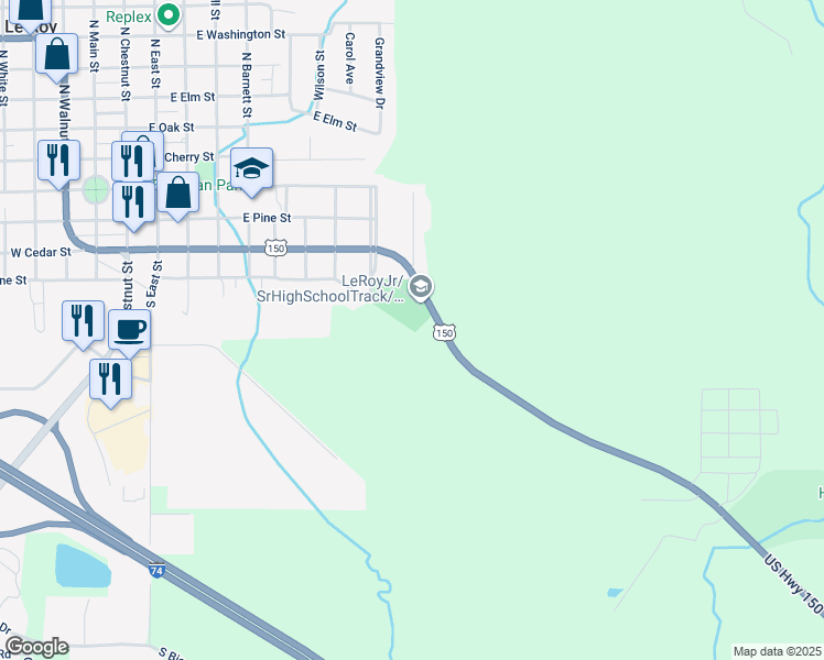 map of restaurants, bars, coffee shops, grocery stores, and more near in McLean County