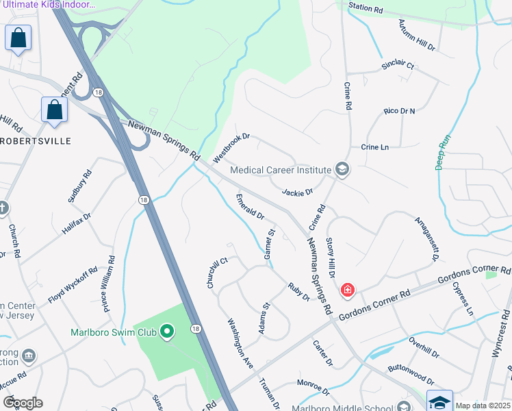 map of restaurants, bars, coffee shops, grocery stores, and more near 7 Emerald Drive in Marlboro Township