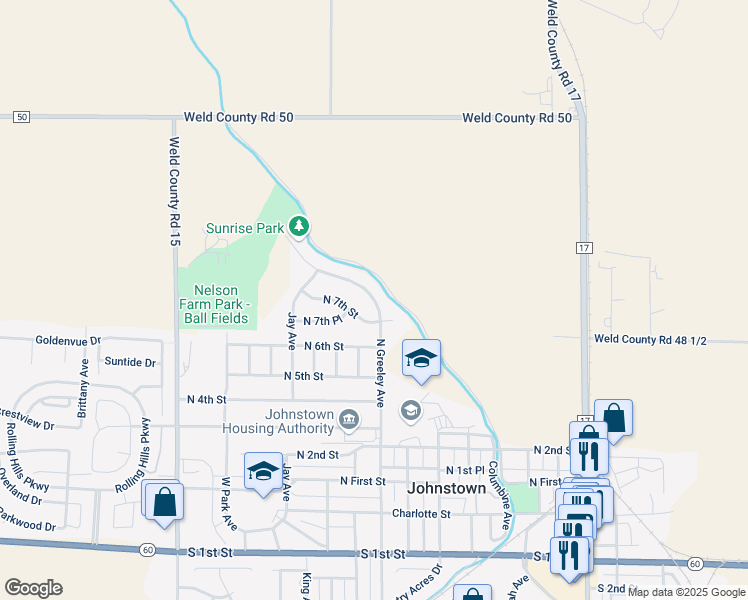 map of restaurants, bars, coffee shops, grocery stores, and more near 856 North 7th Street in Johnstown