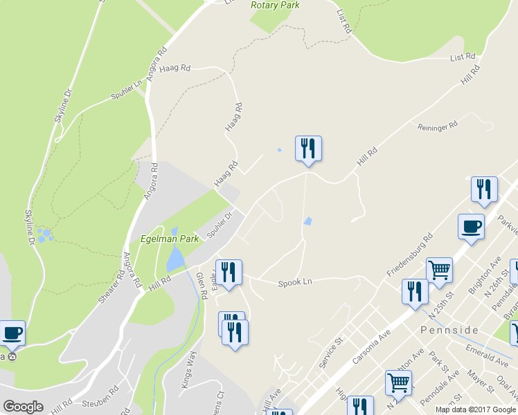map of restaurants, bars, coffee shops, grocery stores, and more near 2628 Hill Road in Reading