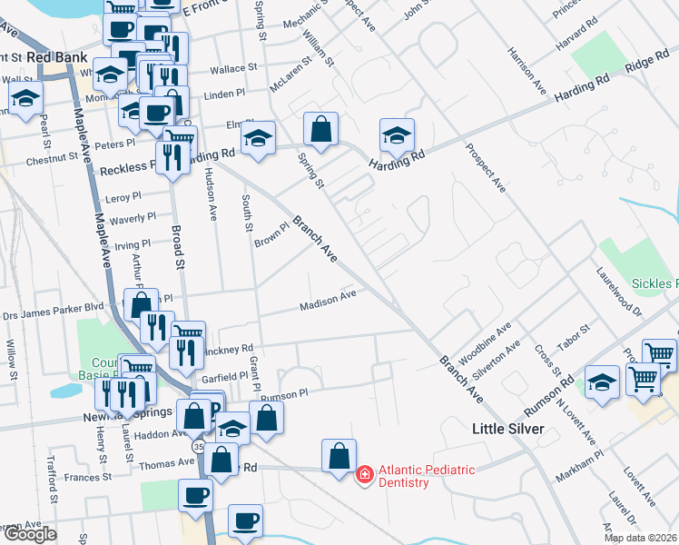 map of restaurants, bars, coffee shops, grocery stores, and more near 183 Branch Avenue in Red Bank