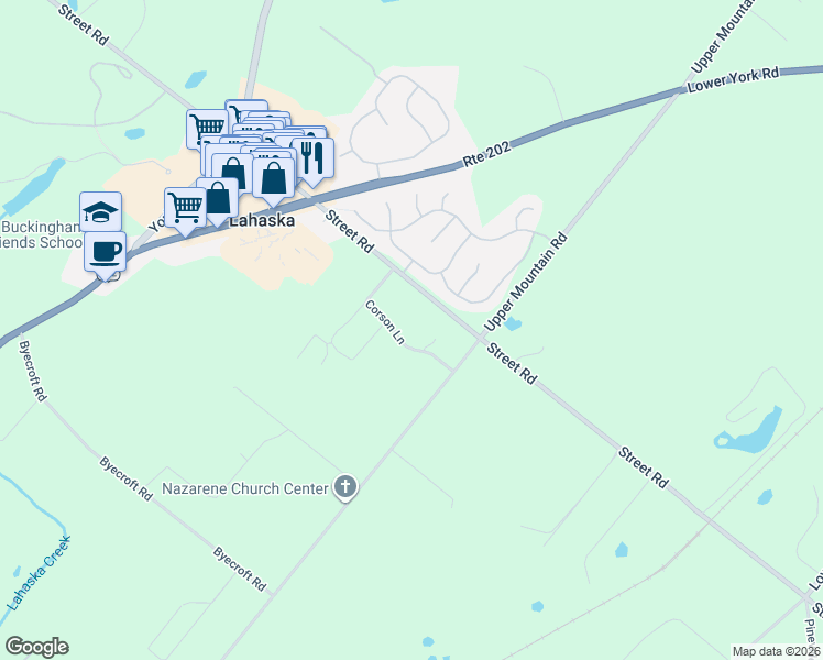 map of restaurants, bars, coffee shops, grocery stores, and more near 2212 Corson Lane in New Hope