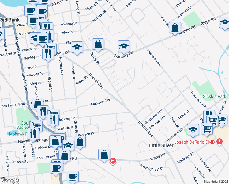 map of restaurants, bars, coffee shops, grocery stores, and more near 226 Branch Avenue in Little Silver