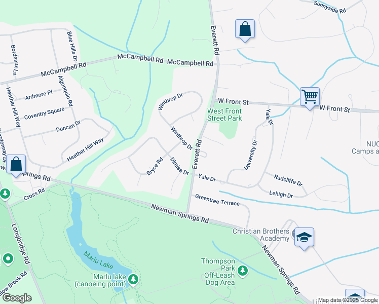map of restaurants, bars, coffee shops, grocery stores, and more near 235 Yale Drive in Lincroft