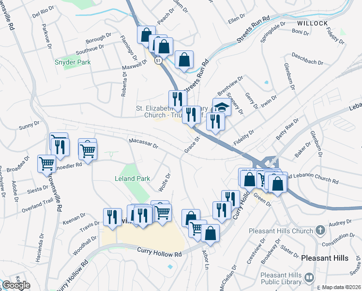 map of restaurants, bars, coffee shops, grocery stores, and more near 494 Macassar Drive in Pittsburgh