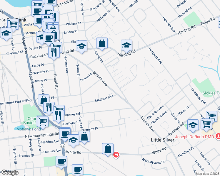 map of restaurants, bars, coffee shops, grocery stores, and more near 290 Spring Street in Red Bank
