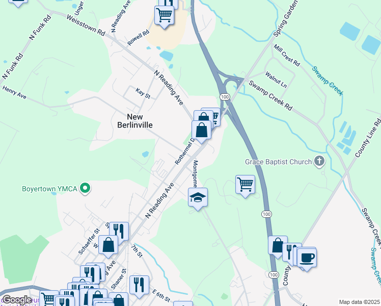 map of restaurants, bars, coffee shops, grocery stores, and more near in New Berlinville