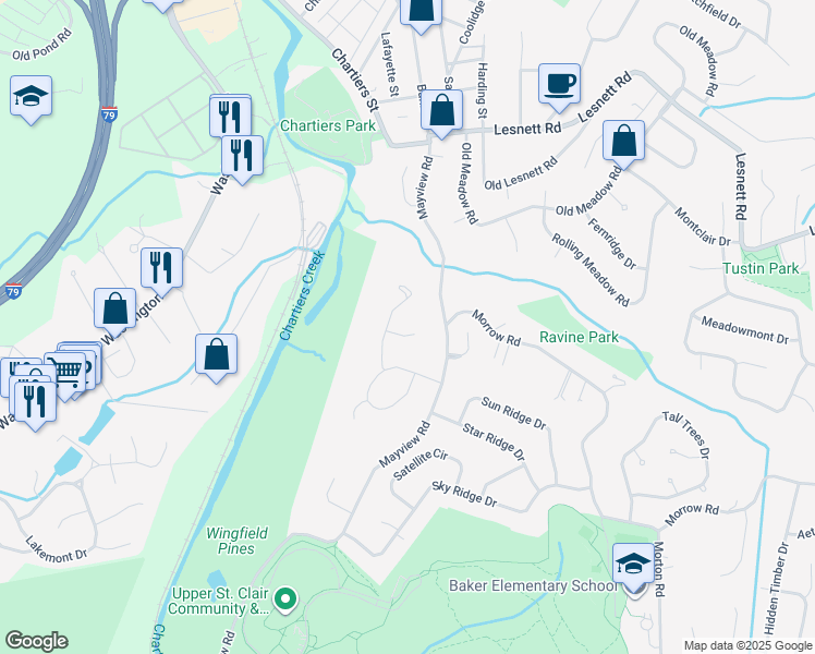 map of restaurants, bars, coffee shops, grocery stores, and more near 1390 Langport Drive in Pittsburgh