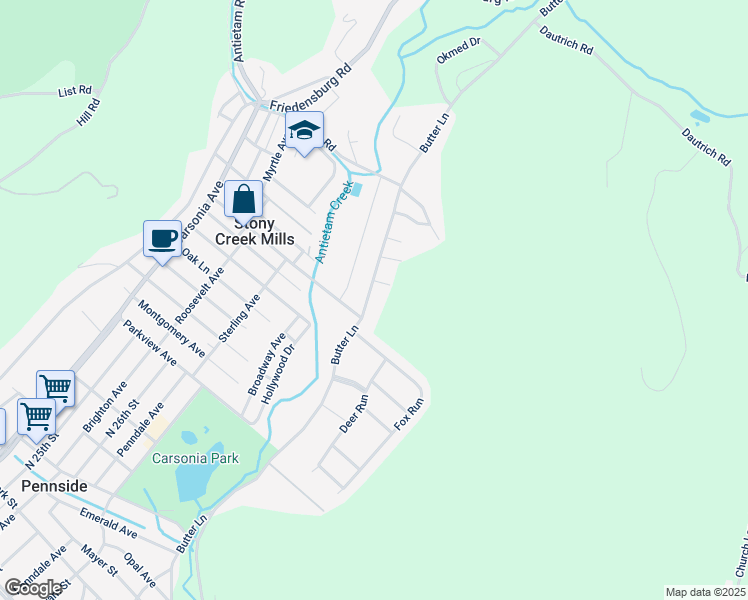 map of restaurants, bars, coffee shops, grocery stores, and more near 1308 Butter Lane in Reading