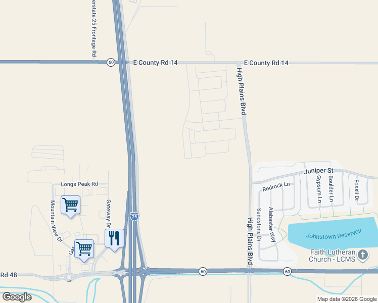 map of restaurants, bars, coffee shops, grocery stores, and more near 588 Thoroughbred Lane in Johnstown