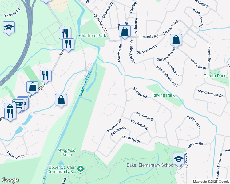 map of restaurants, bars, coffee shops, grocery stores, and more near 1390 Langport Drive in Pittsburgh