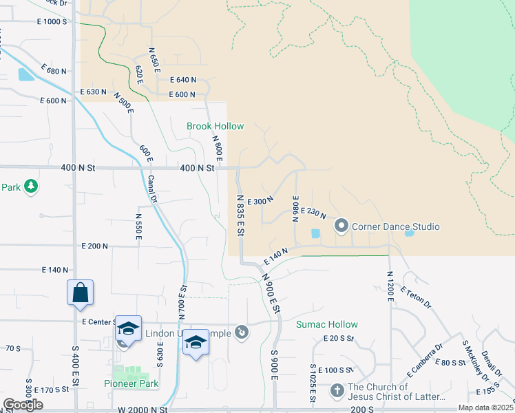 map of restaurants, bars, coffee shops, grocery stores, and more near 893 East 300 North in Lindon