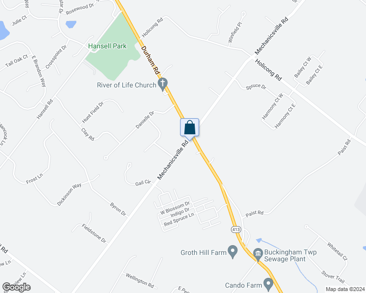 map of restaurants, bars, coffee shops, grocery stores, and more near 4998 Mechanicsville Road in Doylestown