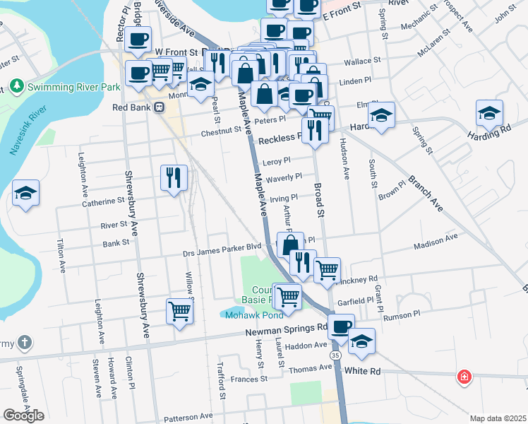 map of restaurants, bars, coffee shops, grocery stores, and more near 200 Maple Avenue in Red Bank