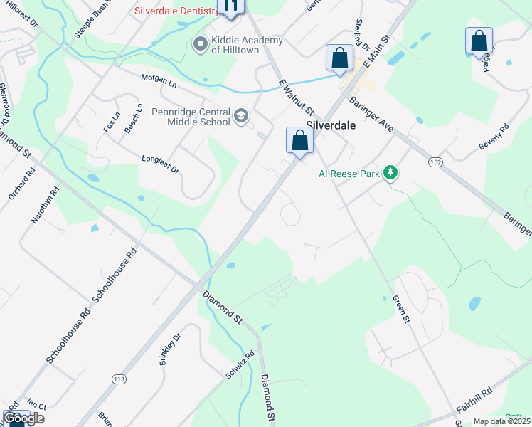 map of restaurants, bars, coffee shops, grocery stores, and more near 170 West Main Street in Sellersville