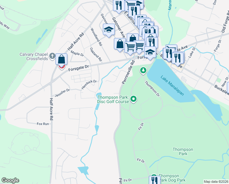 map of restaurants, bars, coffee shops, grocery stores, and more near 110 Perrineville Road in Jamesburg