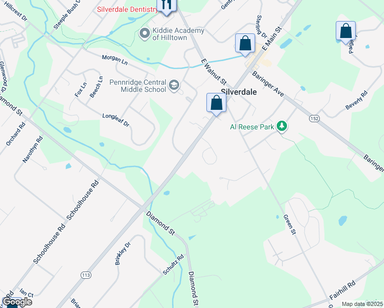 map of restaurants, bars, coffee shops, grocery stores, and more near 170 West Main Street in Sellersville
