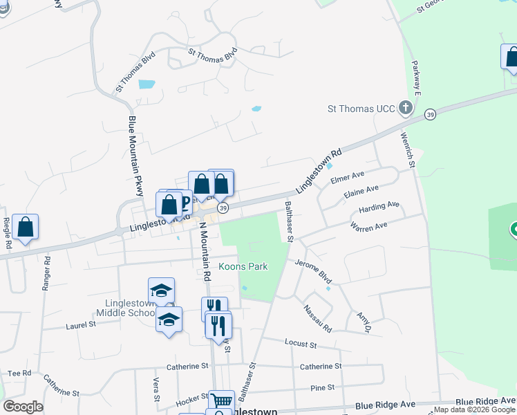 map of restaurants, bars, coffee shops, grocery stores, and more near 6075 Pennsylvania 39 in Linglestown