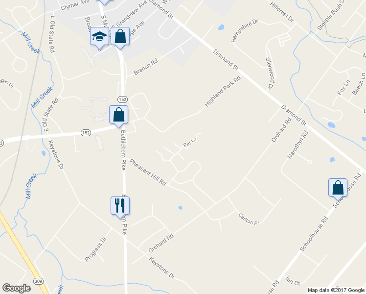 map of restaurants, bars, coffee shops, grocery stores, and more near 69 Mapleleaf Drive in Sellersville