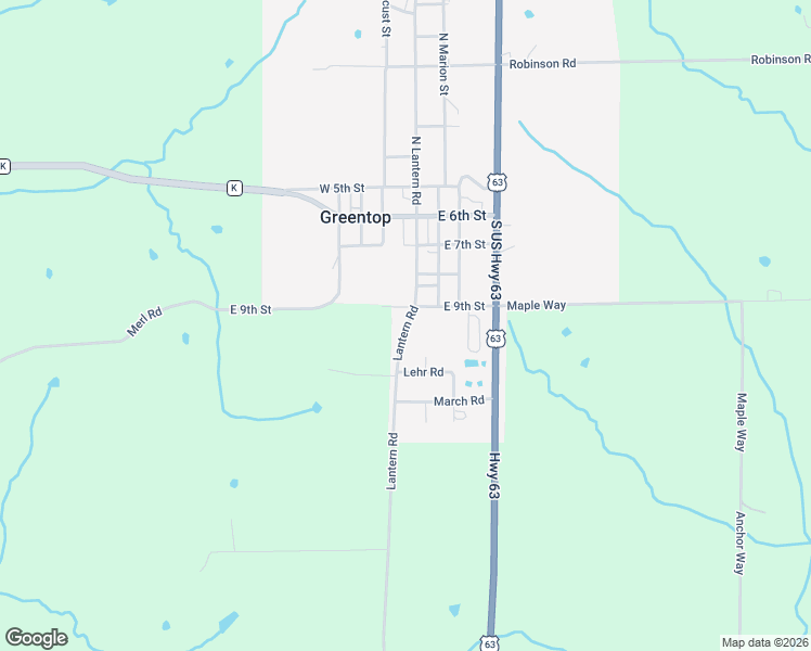 map of restaurants, bars, coffee shops, grocery stores, and more near Main Street in Greentop