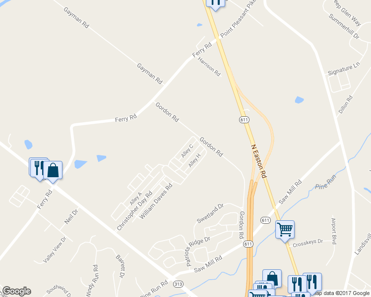 map of restaurants, bars, coffee shops, grocery stores, and more near 3970 Cephas Child Road in Doylestown