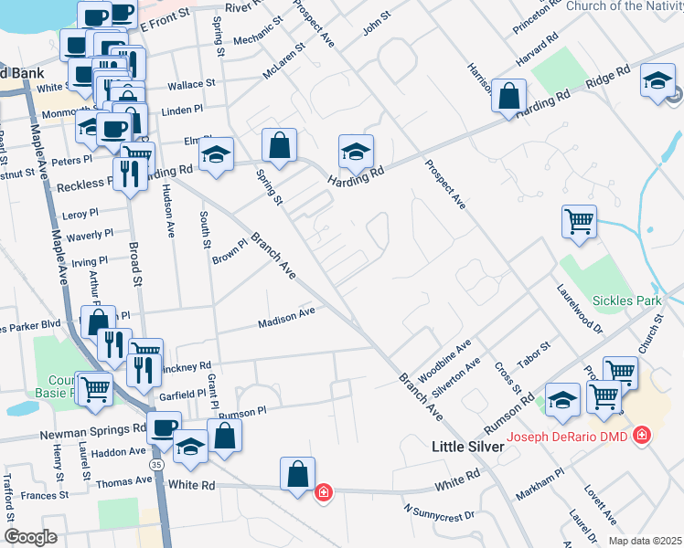 map of restaurants, bars, coffee shops, grocery stores, and more near 321 Spring Street in Red Bank