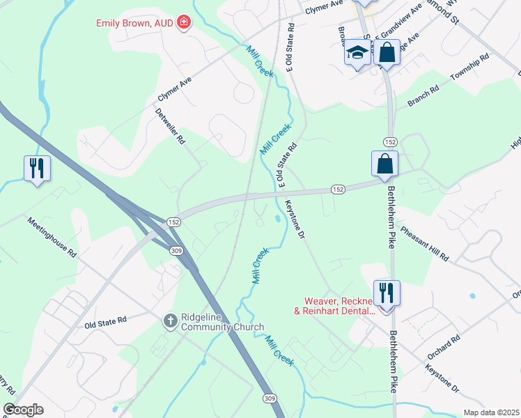 map of restaurants, bars, coffee shops, grocery stores, and more near 3145 State Road in Telford