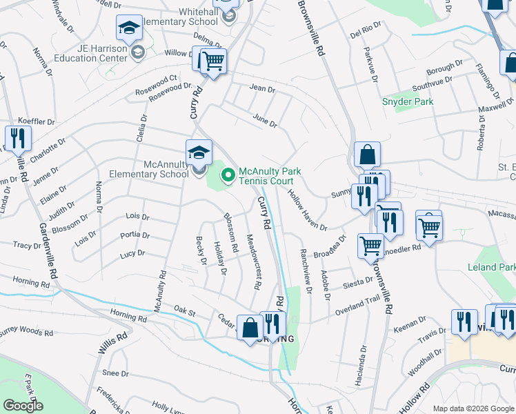map of restaurants, bars, coffee shops, grocery stores, and more near 5218 Curry Road in Pittsburgh