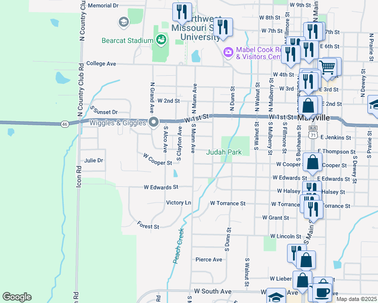 map of restaurants, bars, coffee shops, grocery stores, and more near 800-898 West Thompson Street in Maryville