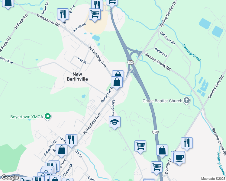 map of restaurants, bars, coffee shops, grocery stores, and more near in New Berlinville