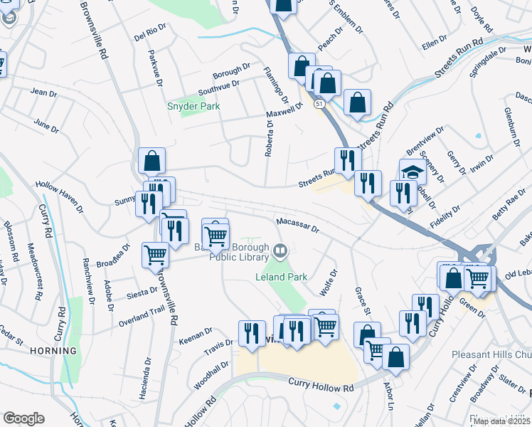 map of restaurants, bars, coffee shops, grocery stores, and more near 345 Macassar Drive in Pittsburgh