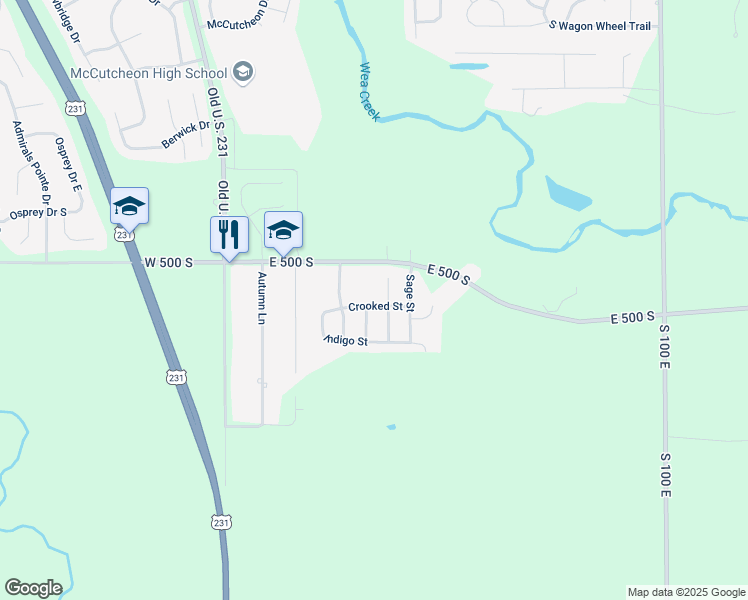 map of restaurants, bars, coffee shops, grocery stores, and more near 352 Crooked Street in Lafayette