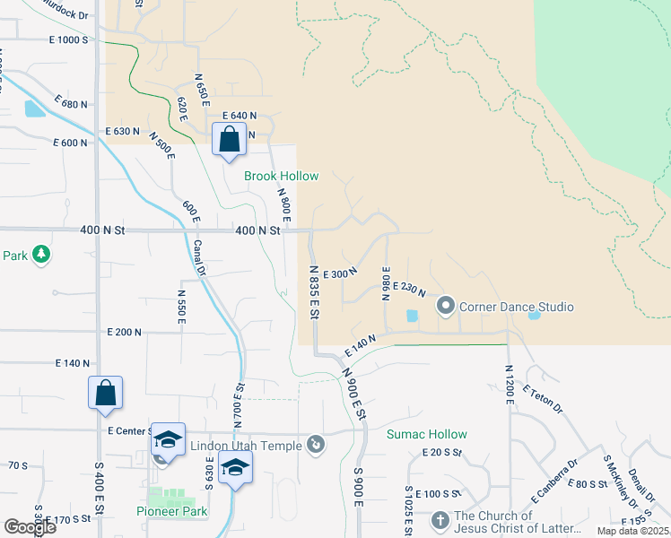 map of restaurants, bars, coffee shops, grocery stores, and more near 893 E 300 N in Lindon